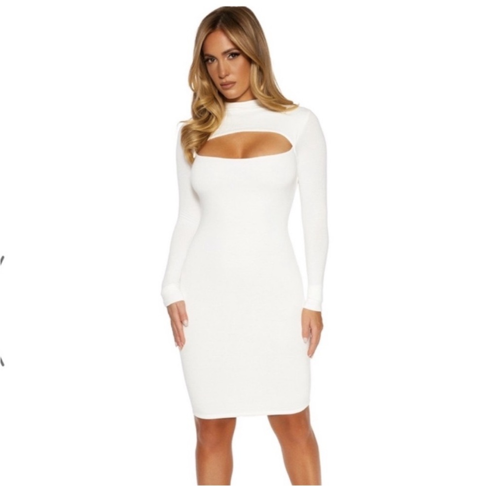 NWOT Naked Wardrobe White Long Sleeve Cut Out Mini Dress